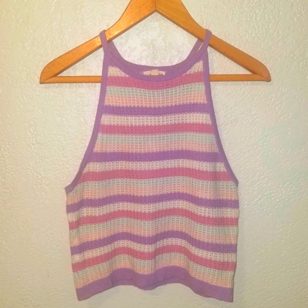 Sleeveless Crochet Top Pastel Stripes Size Medium
